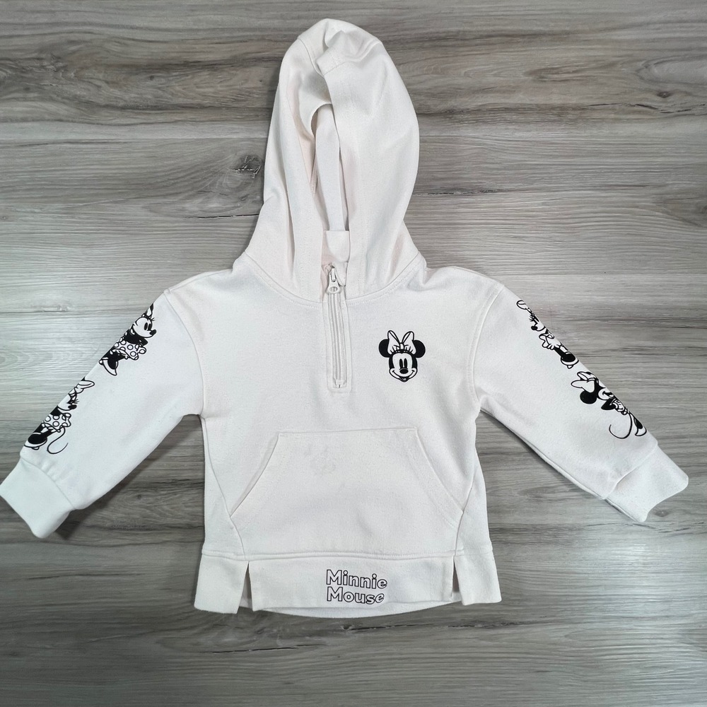 Kids Disney Minnie Mouse White Zip Up Hoodie Sweatshirt‎ Size 2T